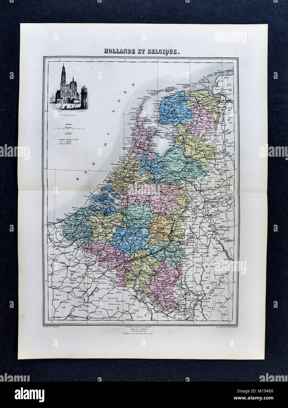 1877 Migeon Mappa - Paesi Bassi - Olanda Belgio Lussemburgo Bruxelles Amsterdam Foto Stock