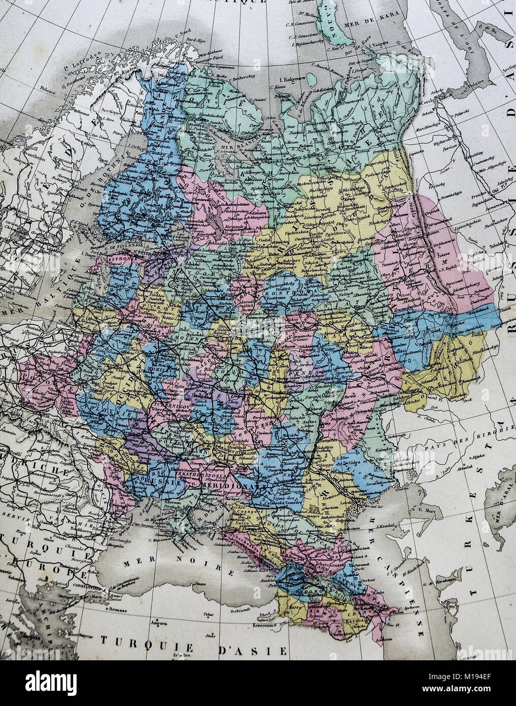 1877 Migeon mappa - Russia in Europa - Mosca San Pietroburgo Finlandia Lettonia Ucraina Polonia Estonia Foto Stock