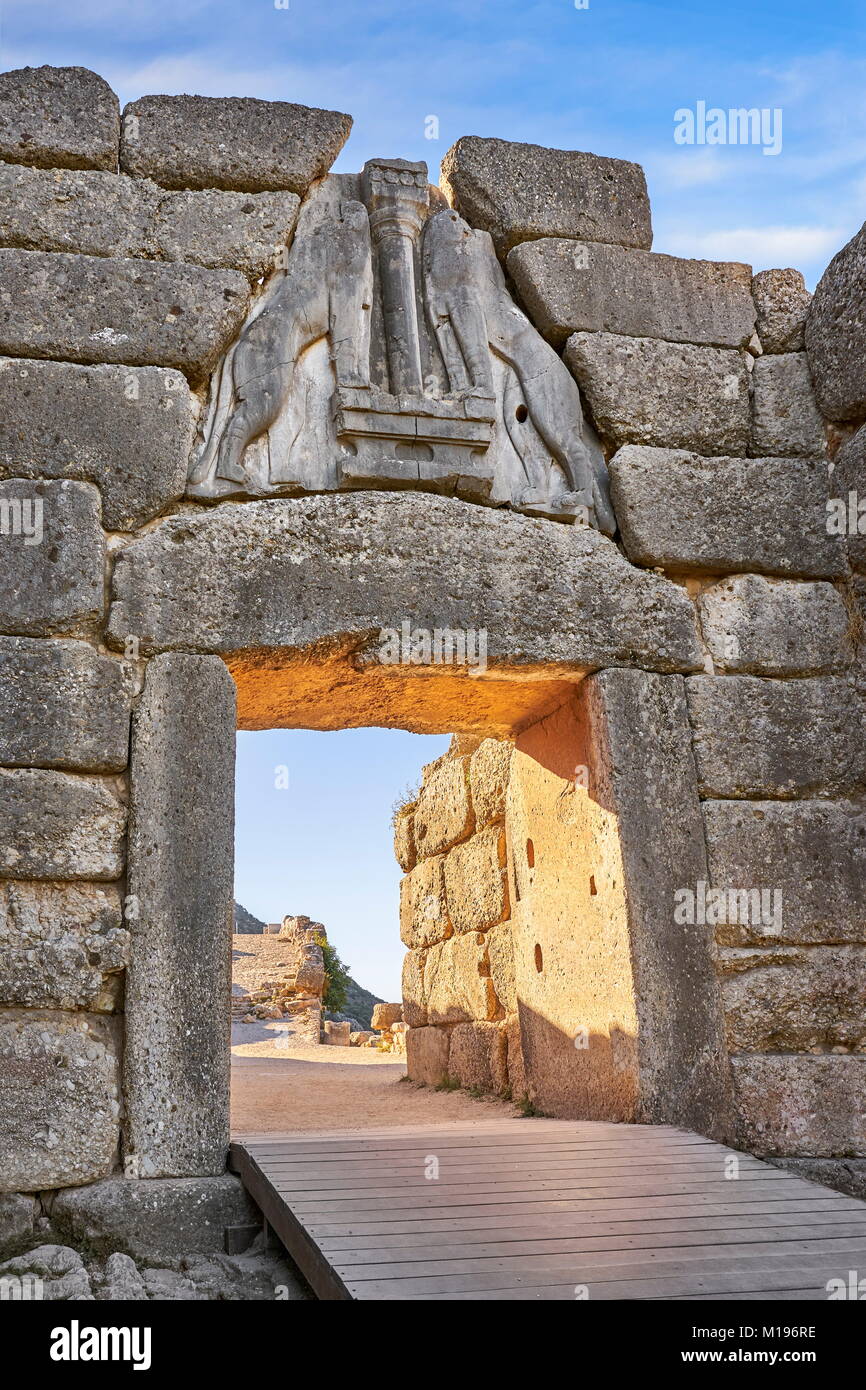 La Porta del Leone, Micene, Argolis, Peloponneso, Grecia Foto Stock