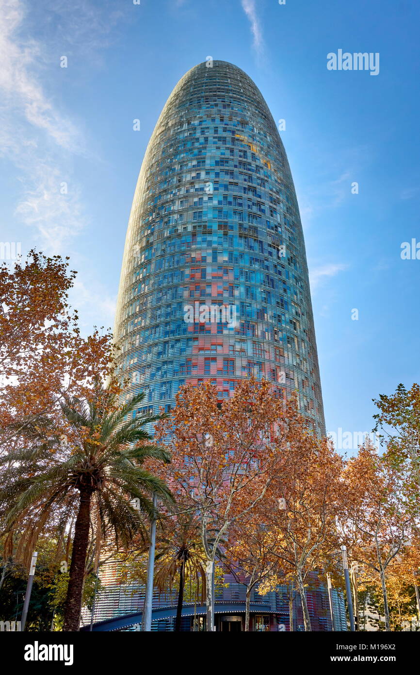 La Torre Agbar o Torre Agbar edificio, Barcellona, Spagna Foto Stock