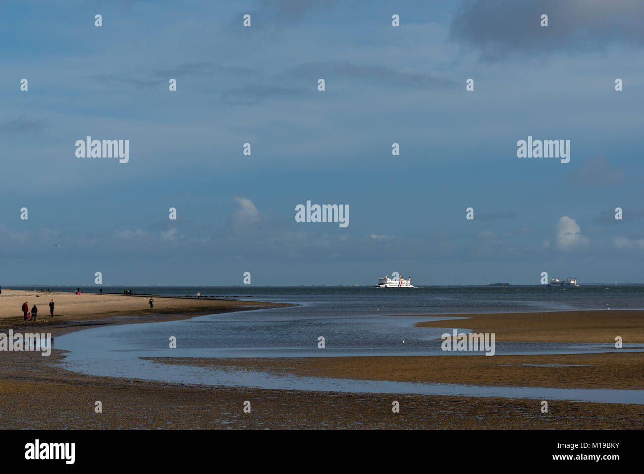 Traghetto da Dagebuell andando a Wyk su Föhr, Mare del Nord, Patrimonio naturale UNESCO, Frisia settentrionale, Schleswig-Holstein, Germania, Europa Foto Stock