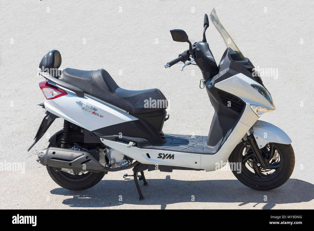 Sanyang Motor Co (SYM Motori) Joyrider 200 EVO scooter, Malia, Regione di Heraklion, Creta (Kriti), Grecia Foto Stock
