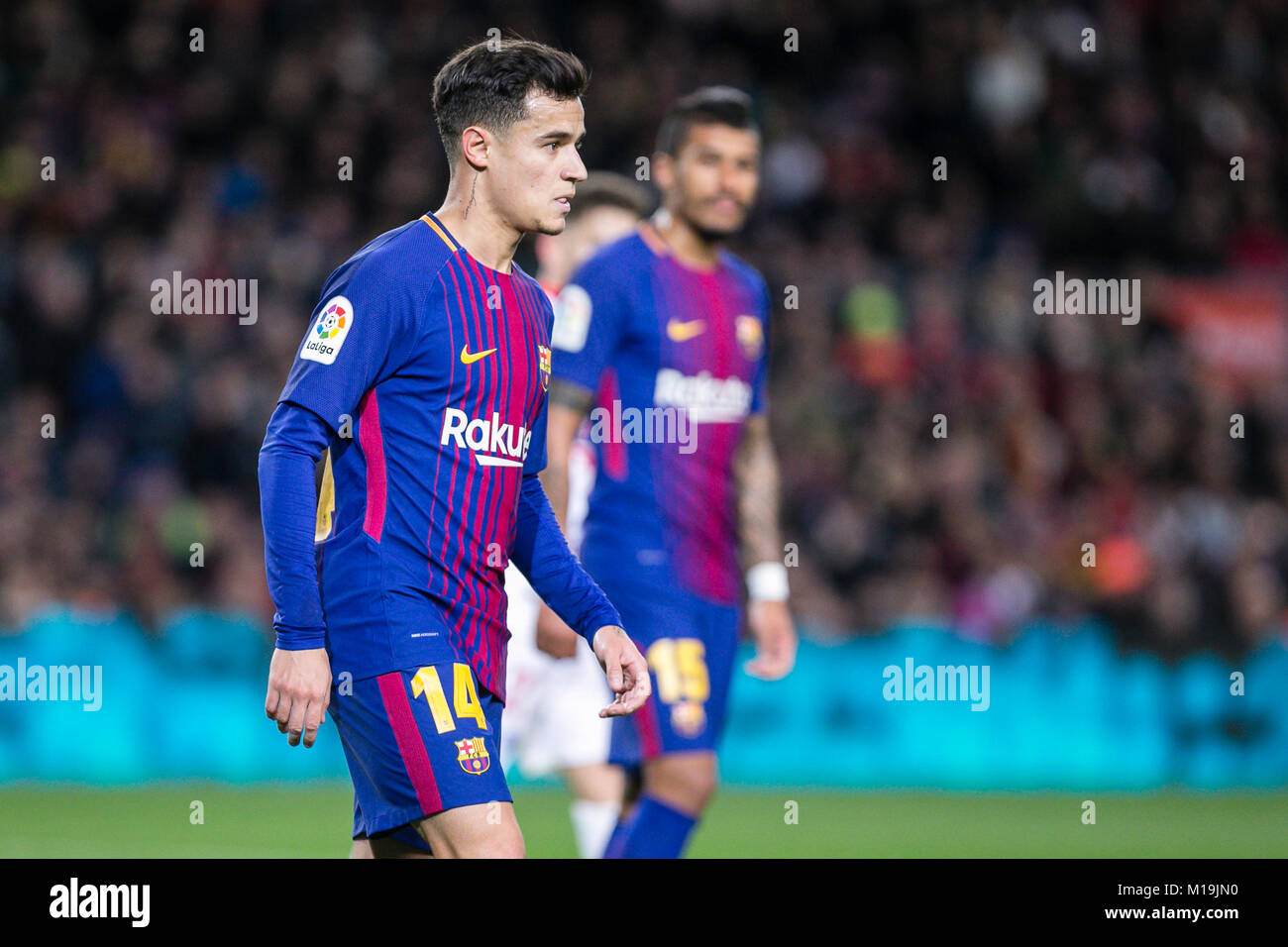 Barcellona, Spagna. 28 gen, 2018. FC Barcelona centrocampista Philippe Coutinho durante il match tra FC Barcelona contro Deportivo Alaves, per il round 21 del Liga Santander, giocato al Camp Nou Stadium il 28 gennaio 2018 a Barcellona, Spagna. Credito: Gtres Información más Comuniación on line, S.L./Alamy Live News Foto Stock