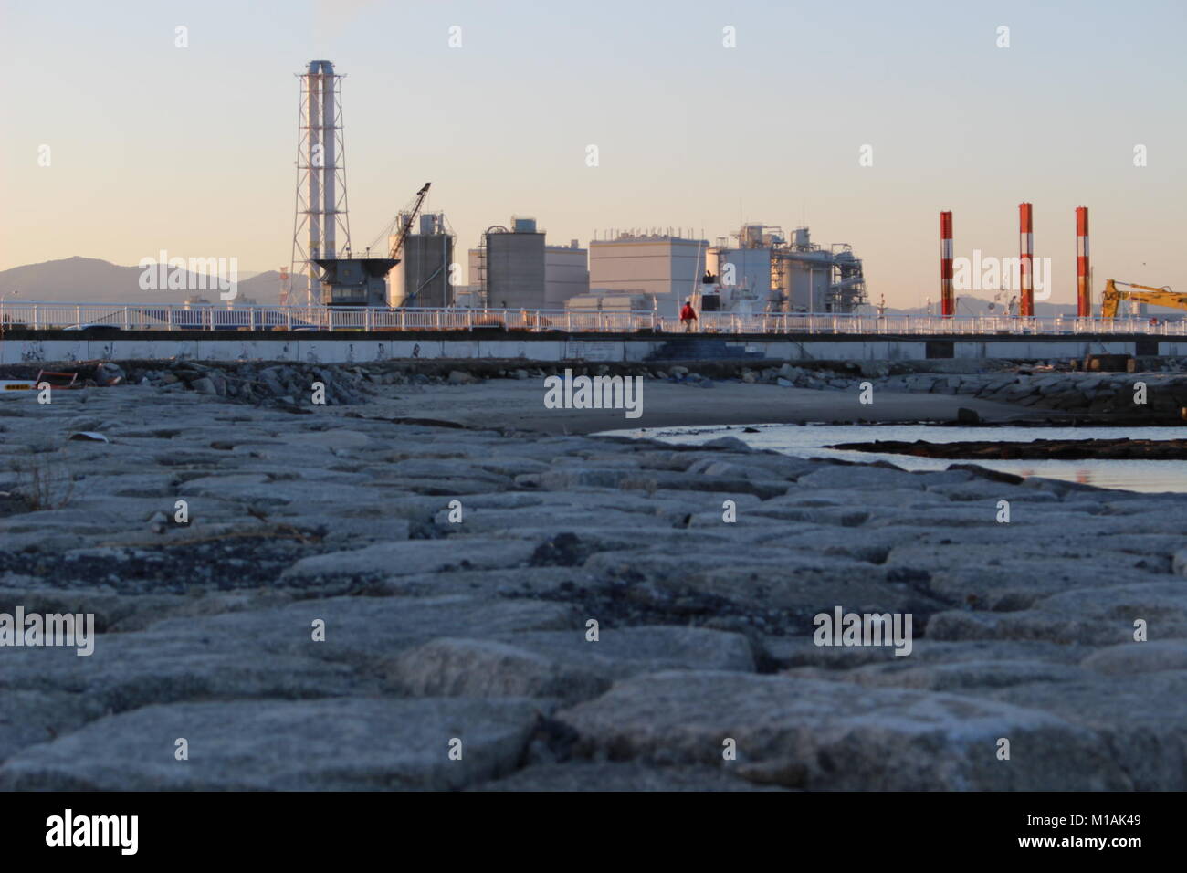 (4 novembre 2015 , Soma, Fukushima, Giappone) lunga vista di carbone Shinchi Centrale a energia termica da Matsukawaura Beach, Soma Giappone. La pianta di potere stazione è consisteva di 2 piante e uno di loro arrestato automaticamente nel momento del disastro Tsunami-Earthquake 2011. L'altro impianto era stato arrestato a causa di una manutenzione regolare. La pianta di potere è la distribuzione di energia sia per Tokyo e regione di Tohoku. Foto Stock