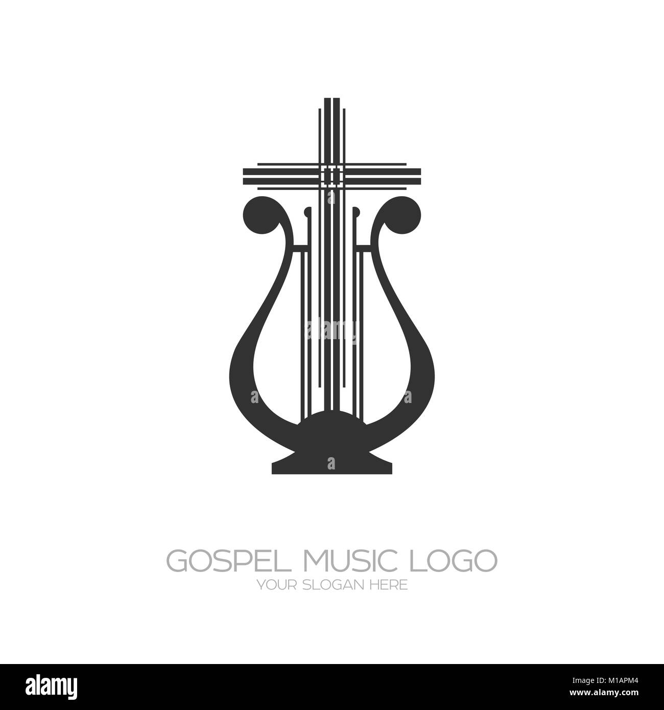 Il logo musicale. Arpa e croce. Illustrazione Vettoriale