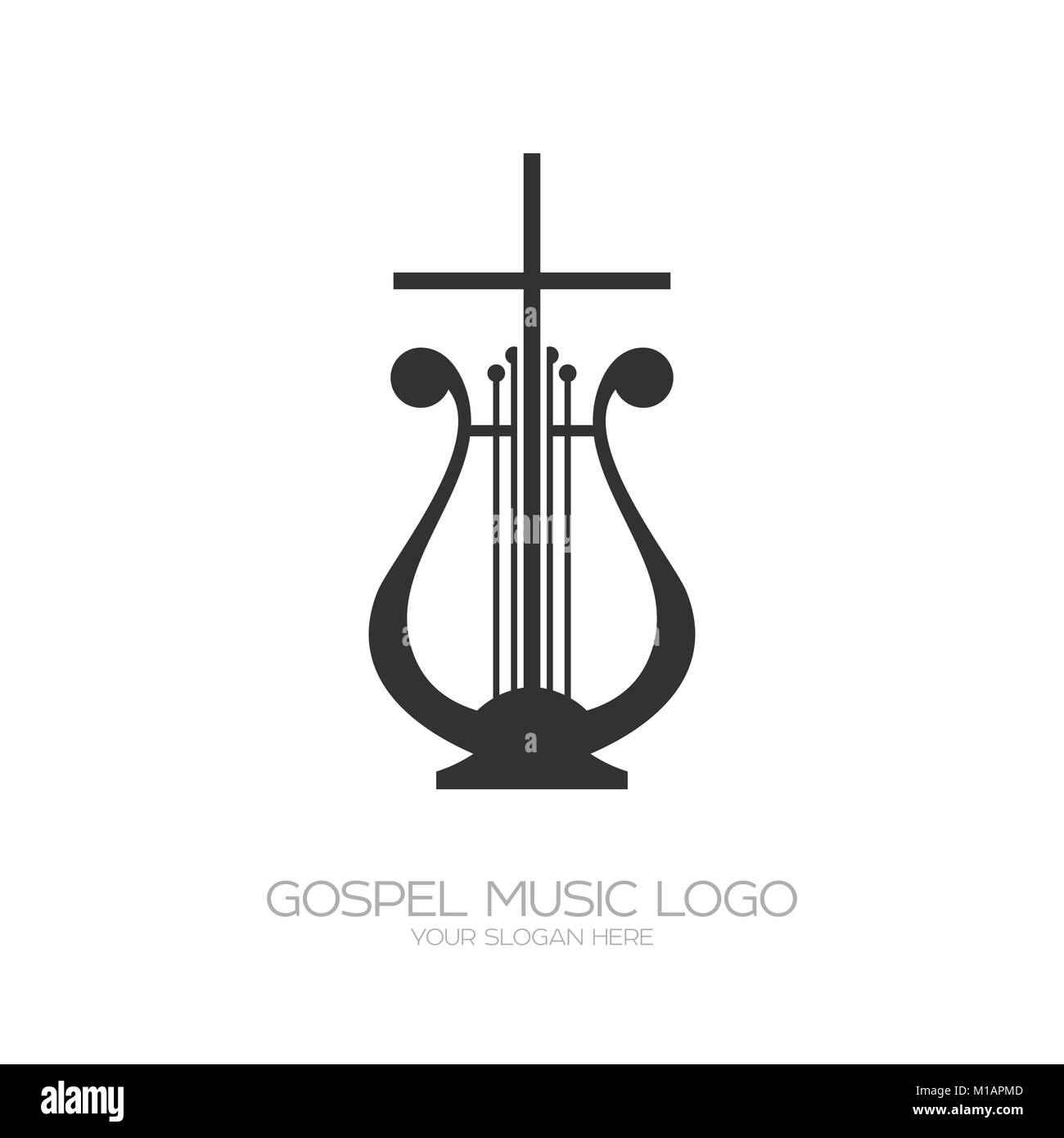 Il logo musicale. Arpa e croce. Illustrazione Vettoriale