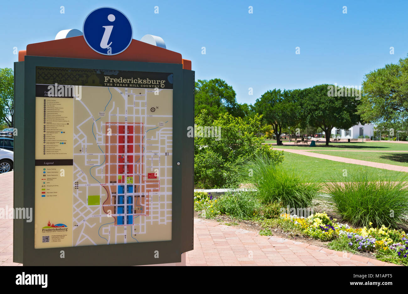 Texas Hill Country, Gillespie County, Fredericksburg, la piazza del mercato, mappa della città Foto Stock