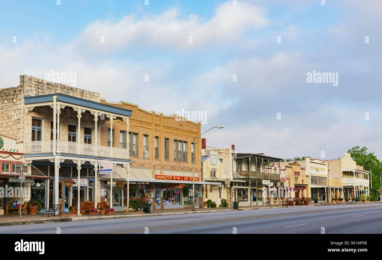 Texas Hill Country, Fredericksburg, Downtown, Main Street, negozi, ristoranti Foto Stock