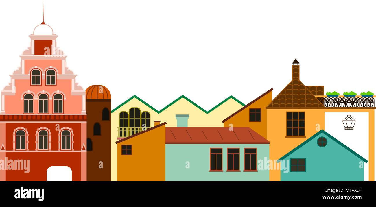 Città vecchia città. Vector colorato vista panoramica di case. Illustrazione Vettoriale