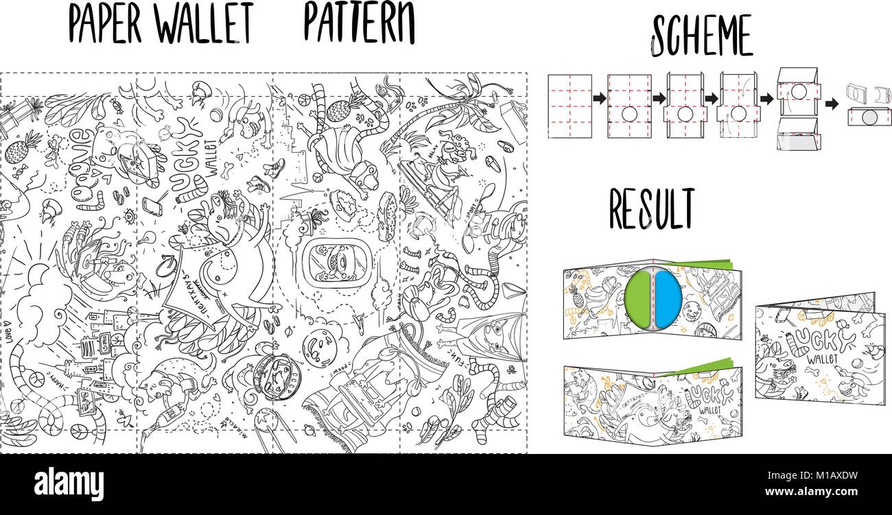 Disegnata a mano pattern con animali e oggetti. Vector doodle texture.  Portafoglio il layout di stampa Immagine e Vettoriale - Alamy