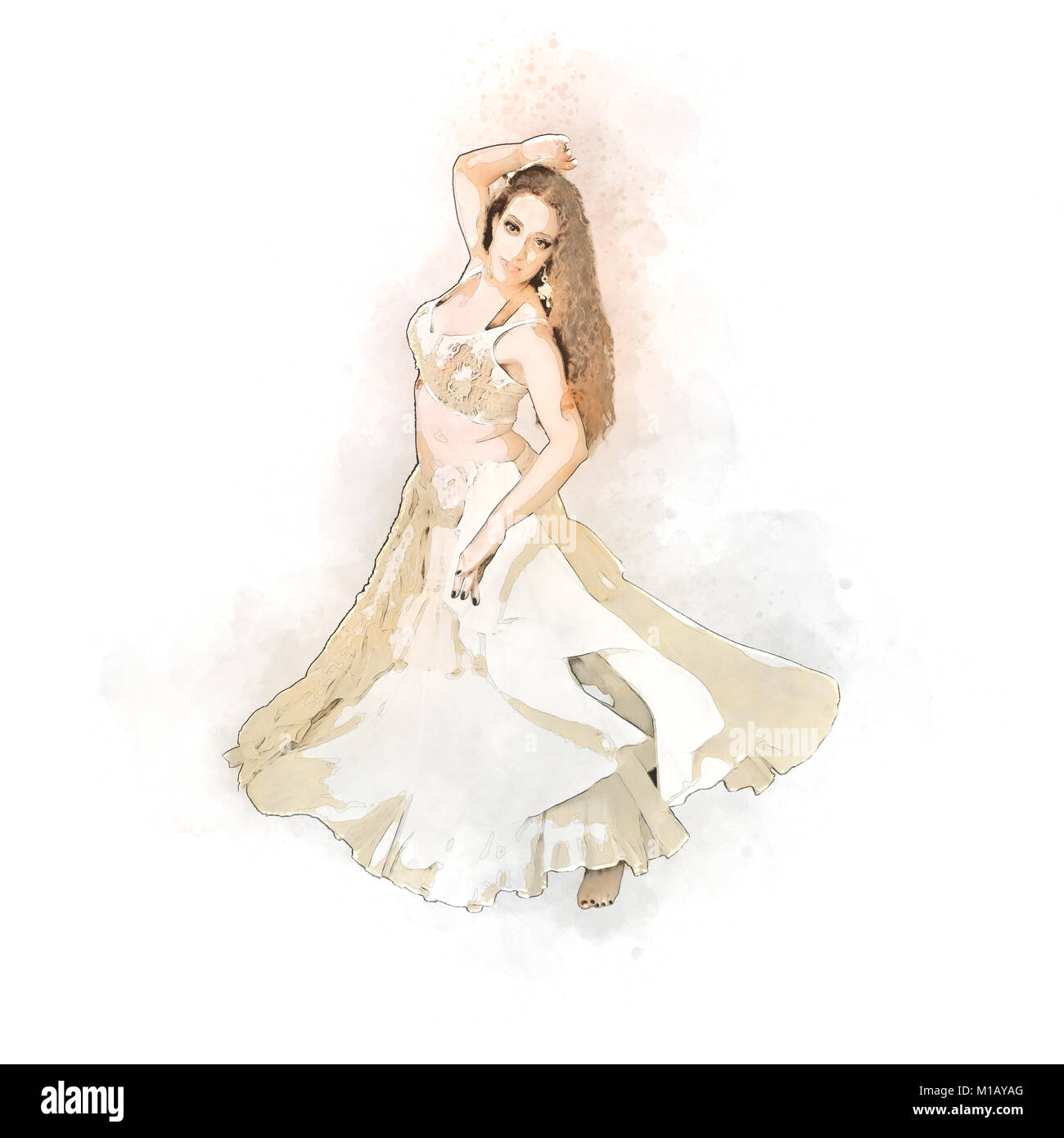 Migliorate digitalmente immagine di un stile tribale danzatrice del ventre su sfondo bianco Foto Stock