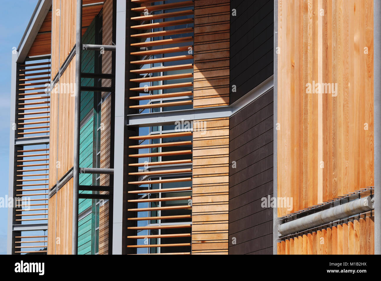 Acciaio e di legname, architettura, Welsh Assembly building, Aberystwyth, Wales, Regno Unito. Foto Stock