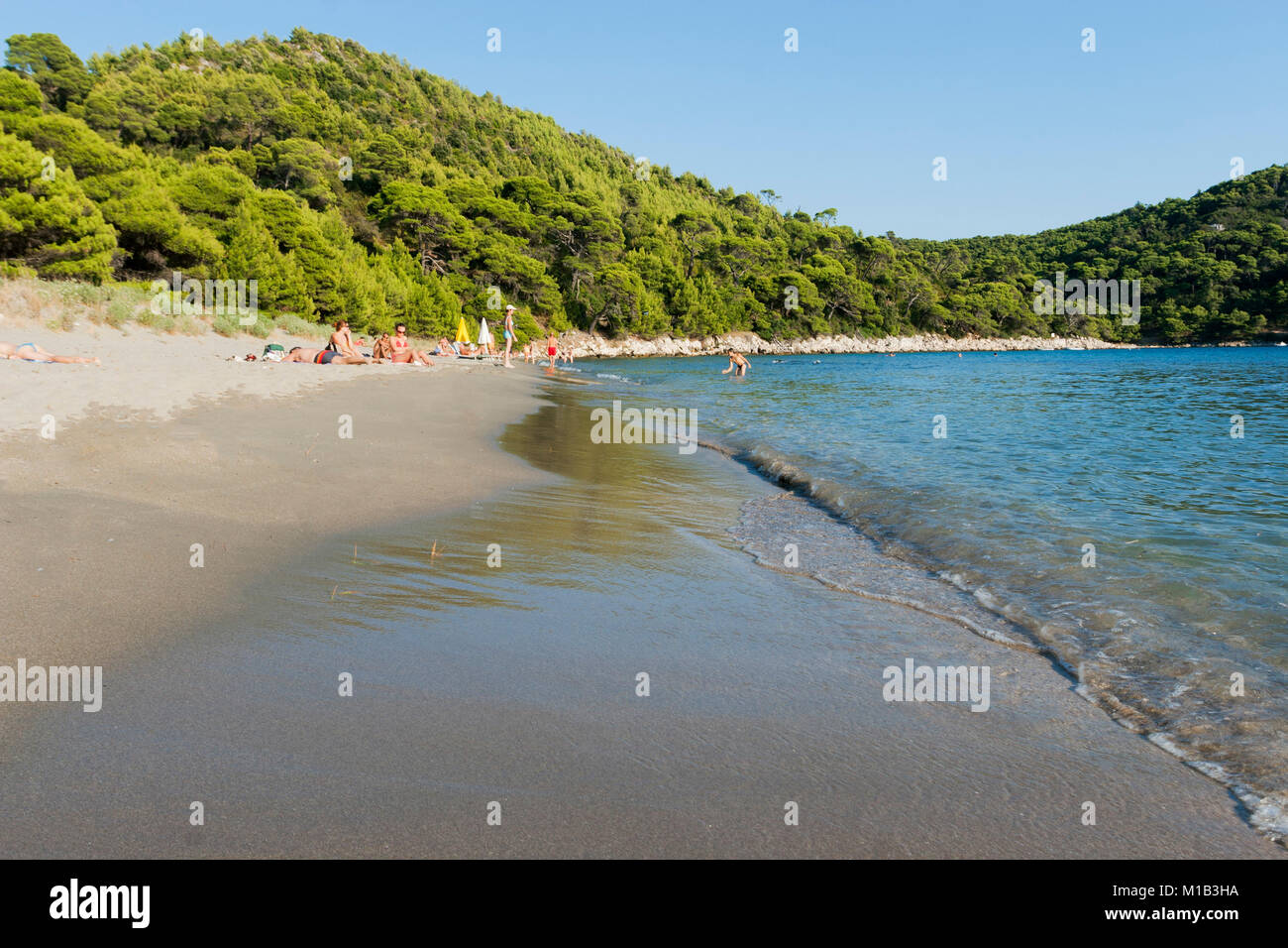 Spiaggia di sabbia sulla Saplunara, isola di Meleda, Croazia Foto Stock