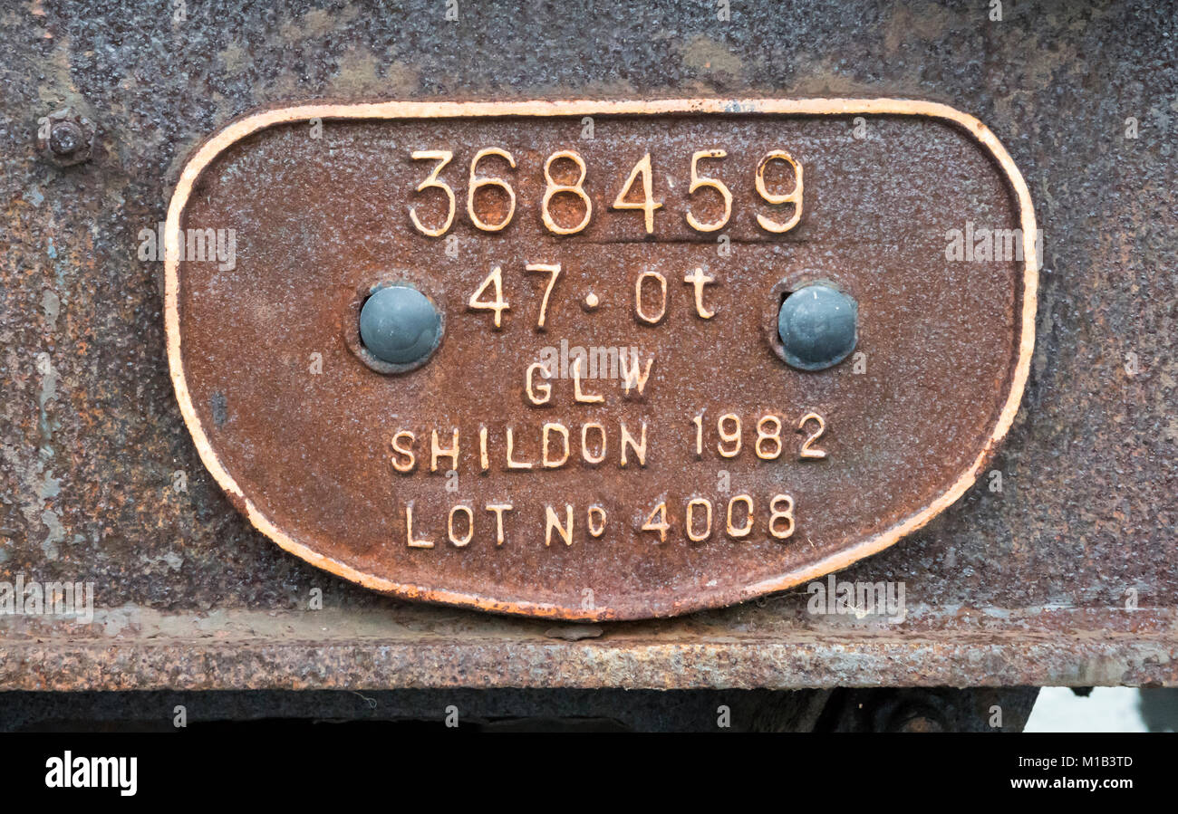 Materiale rotabile la piastra di identificazione Shildon Foto Stock