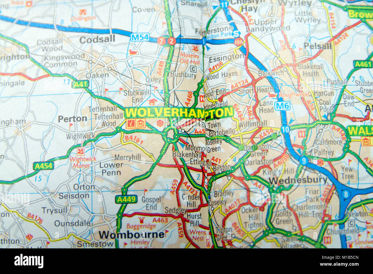 La mappa stradale di Wolverhampton, Inghilterra. Foto Stock