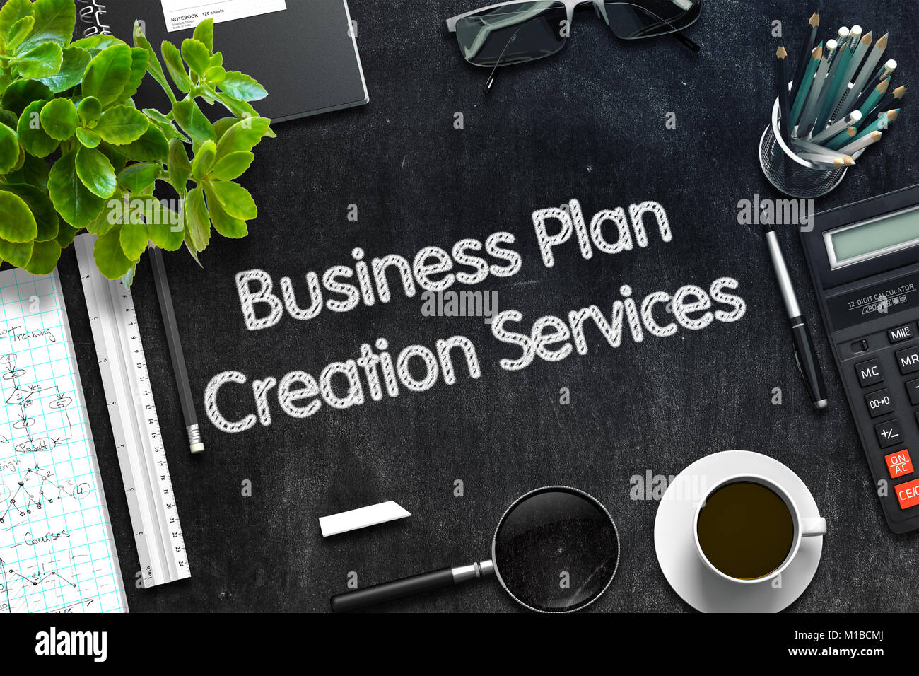 Business plan Creazione del concetto di servizi. 3D render. Foto Stock