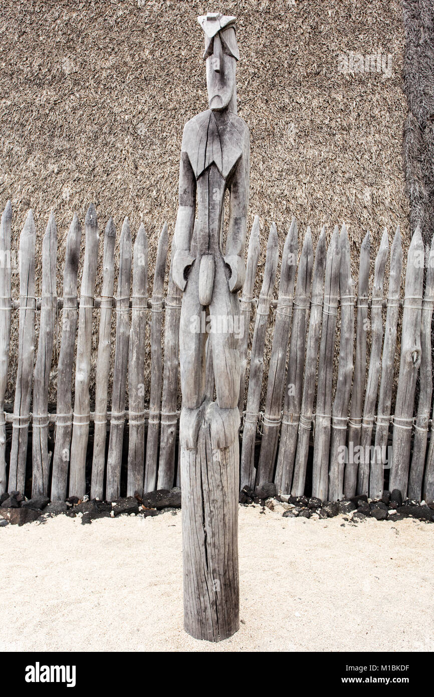 Tiki di Puuhonua o honaunau, (luogo di rifugio, Big Island delle Hawaii, Foto Stock
