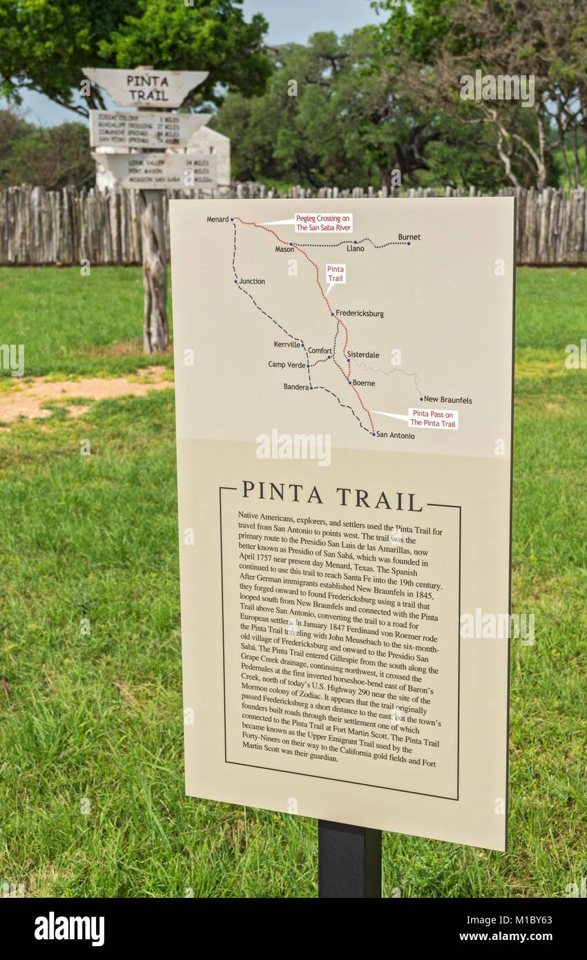 Texas Hill Country, Fredericksburg, Fort Martin Scott Est. 1848, Pinta Trail informazioni registrazione Foto Stock