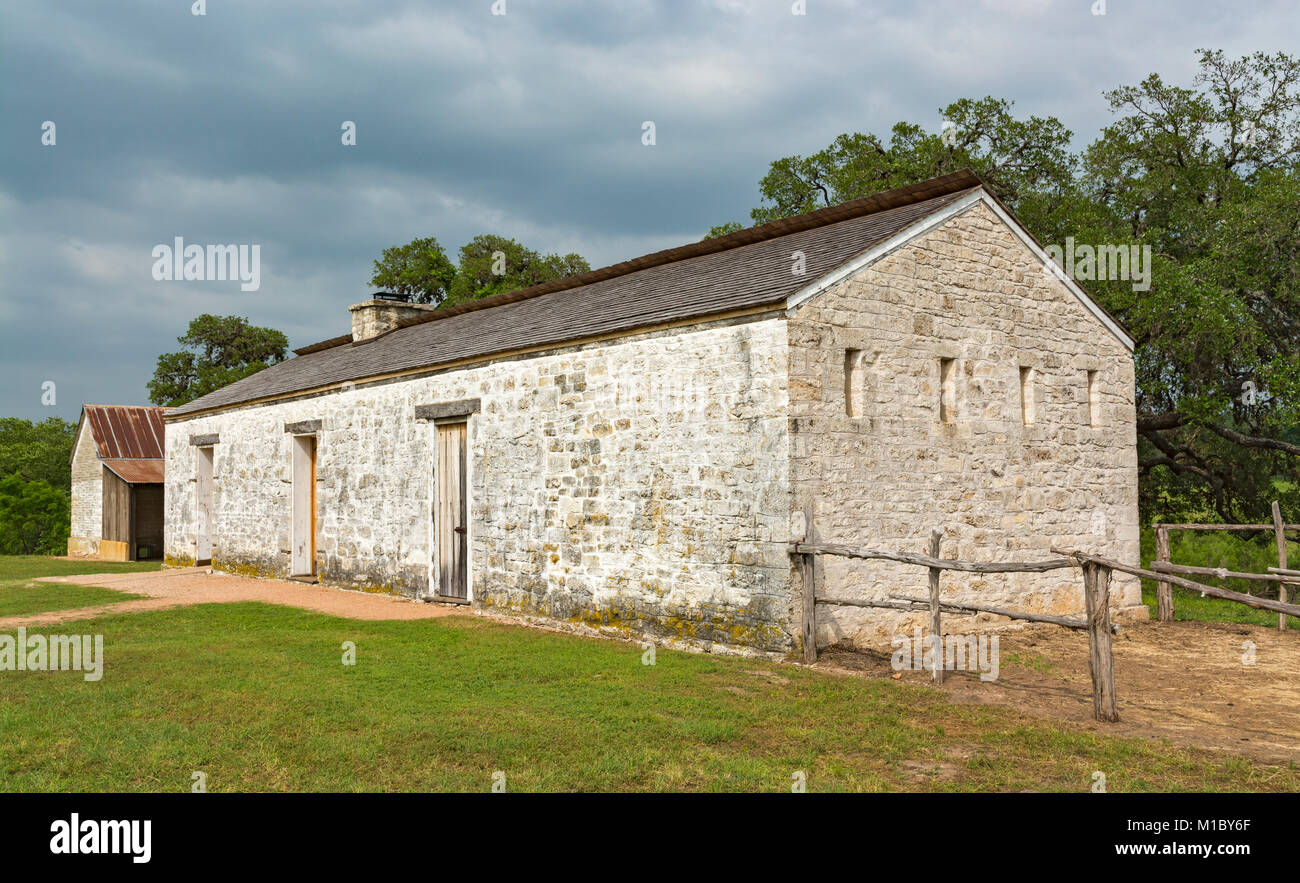 Texas Hill Country, Fredericksburg, Fort Martin Scott, esercito di frontiera post operato 1848-1853, Guardiola originale Foto Stock