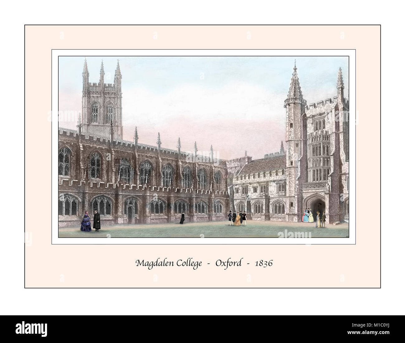Il Magdalen College di Oxford Design originale basato su di un palazzo del XIX secolo l'incisione Foto Stock