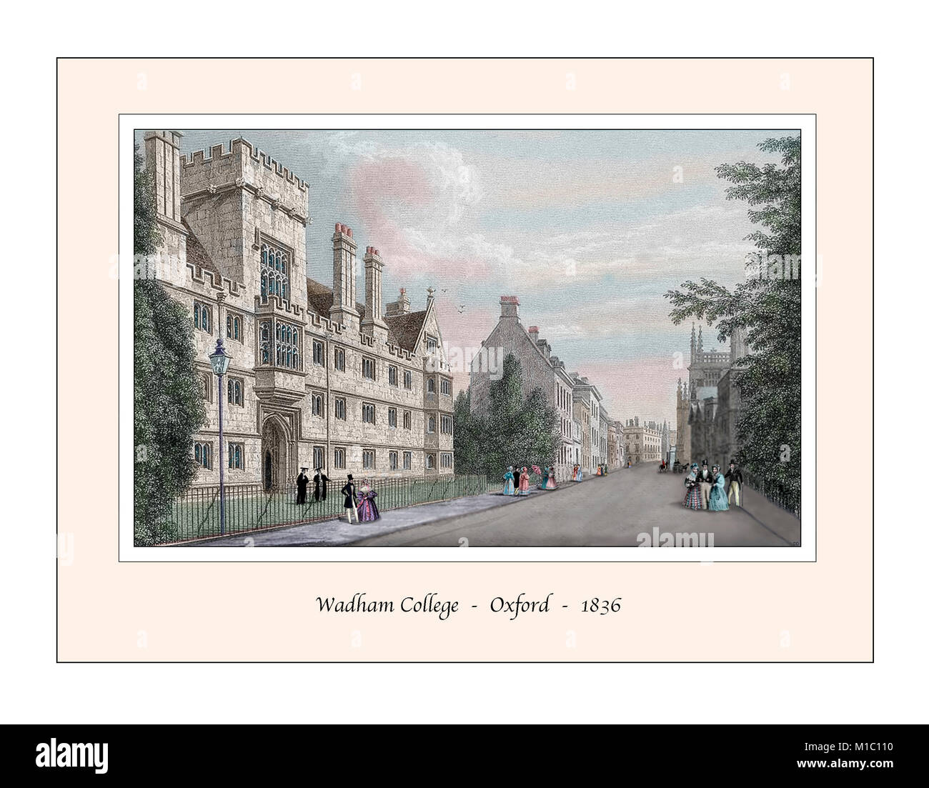 Wadham ha College di Oxford Design originale basato su di un palazzo del XIX secolo l'incisione Foto Stock