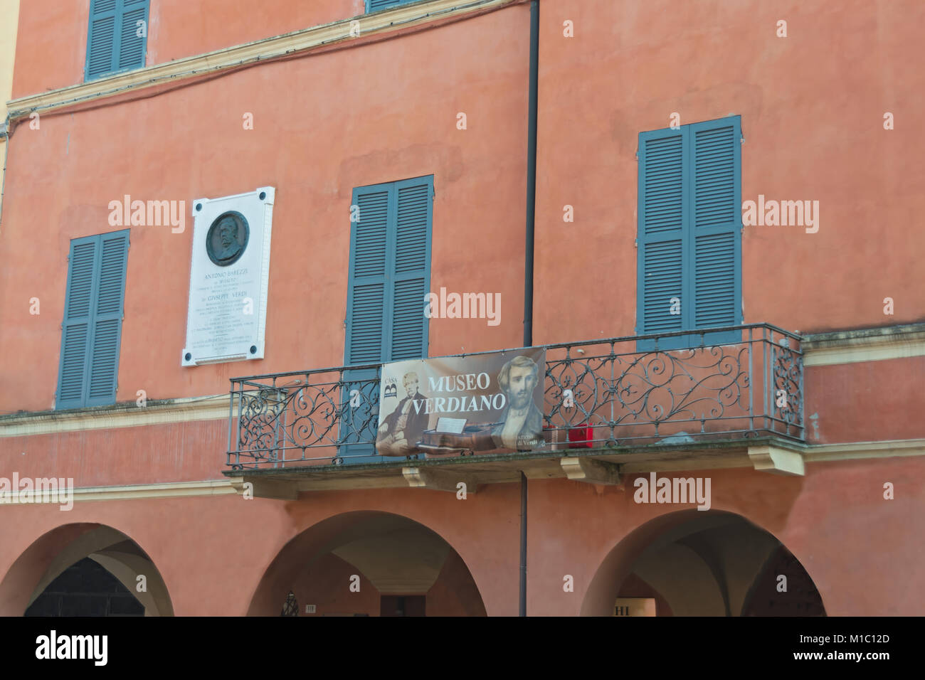 Particolare della facciata di Giuseppe Verdi casa a Busseto Italia Foto Stock
