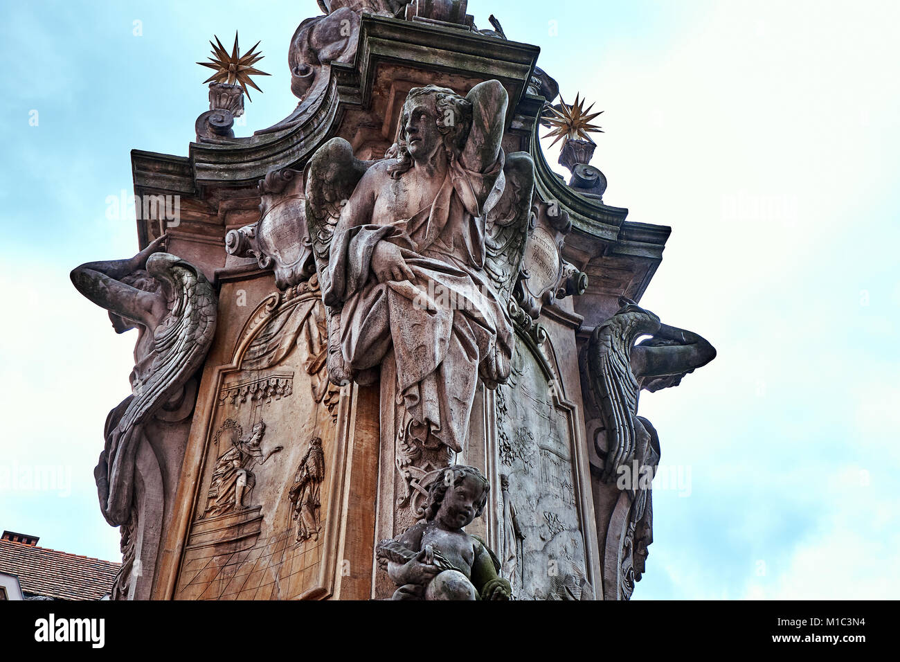 Giovanni di Nepomuk ( San Giovanni Nepomucen) monumento sulla piazza della Collegiata di Santa Croce e San Bartolomeo in Ostrow Tumski, Wroclaw Polonia Foto Stock