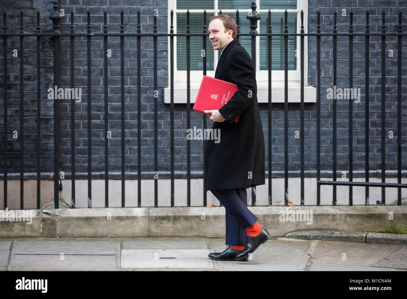 Londra, Regno Unito. 30 gen, 2018. Matt Hancock MP, Segretario di Stato per il digitale, cultura, mezzi di informazione e lo sport giunge al 10 di Downing Street per un pre-riunione del gabinetto. Credito: Mark Kerrison/Alamy Live News Foto Stock