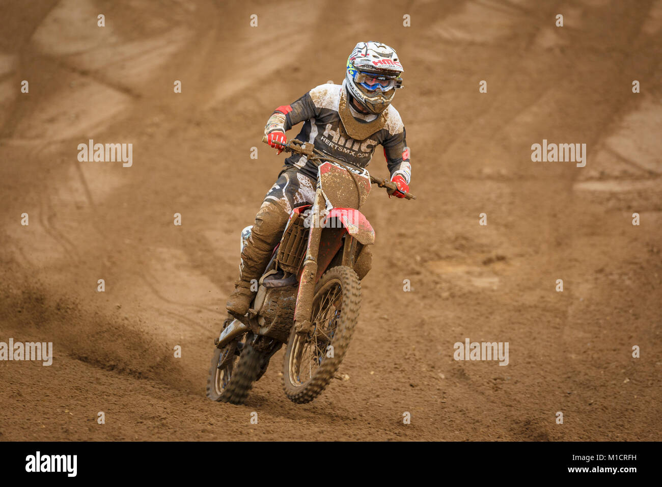 Shaun Southgate sull'Herts MX / Sospensione FTR Honda 450 all'NGR & ACU EVO orientale Solo campionati di Motocross, Cadders Hill, Lyng, Norfolk, Regno Unito. Foto Stock