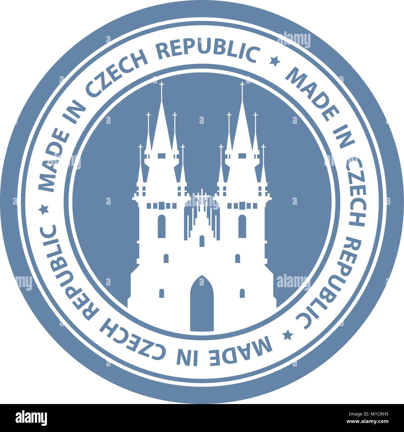 Ceca timbro di viaggio con simbolo di Praga - Chiesa di Nostra Signora di Tyn Illustrazione Vettoriale