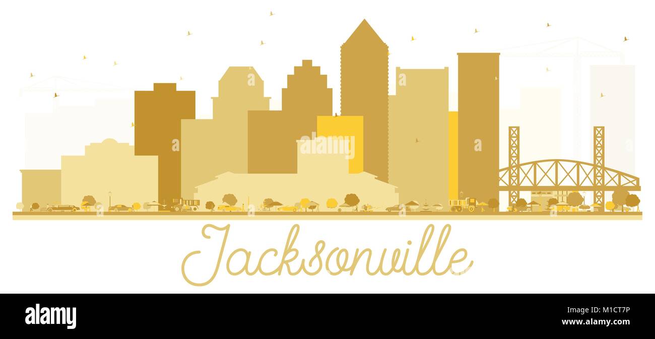 Jacksonville in Florida USA dello skyline della città golden silhouette. Illustrazione Vettoriale. Piatto semplice concetto per il turismo presentazione, banner, cartellone o sit web Illustrazione Vettoriale