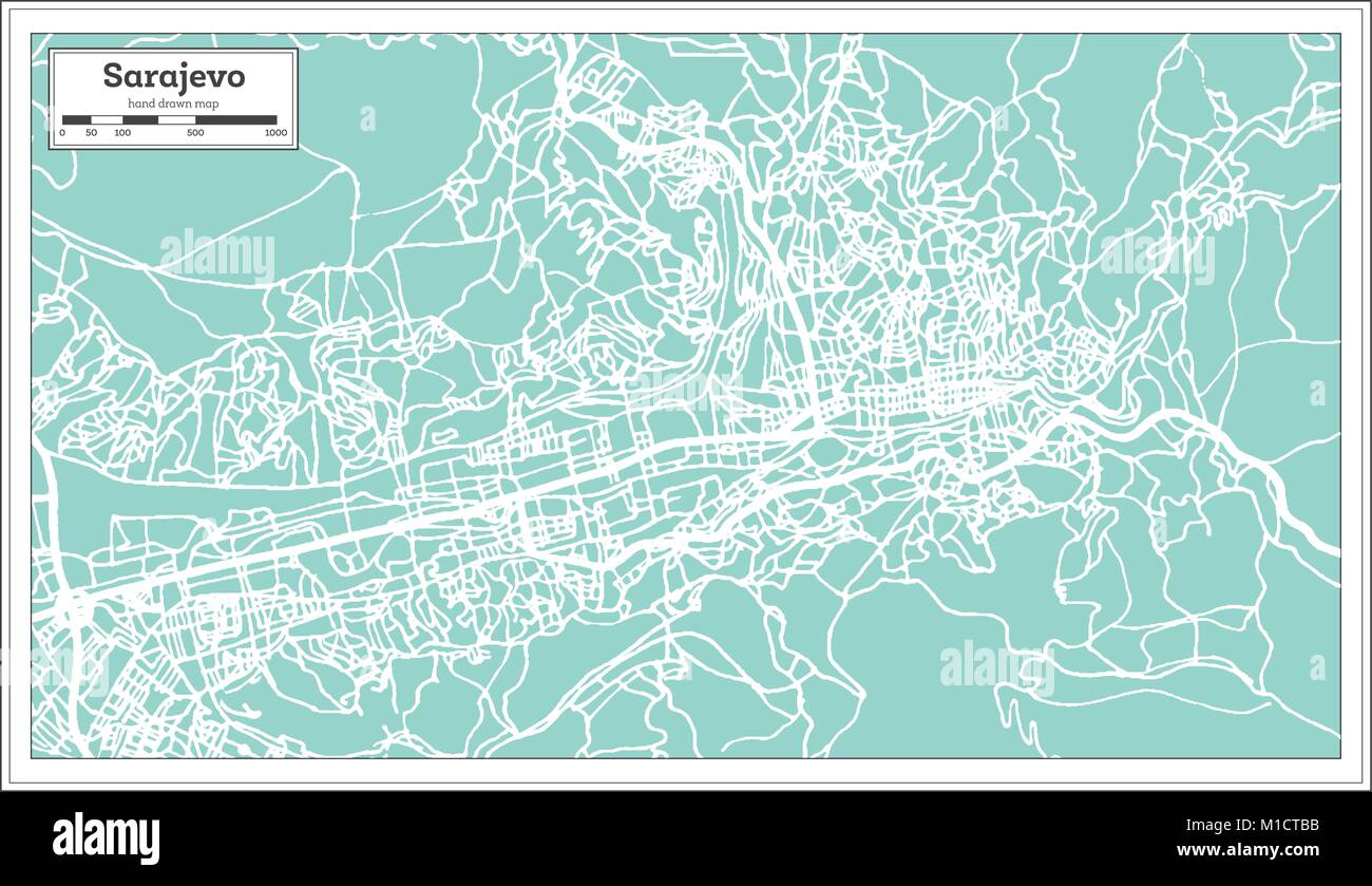 Sarajevo in Bosnia e Erzegovina Mappa della città in stile retrò. Mappa di contorno. Illustrazione Vettoriale. Illustrazione Vettoriale