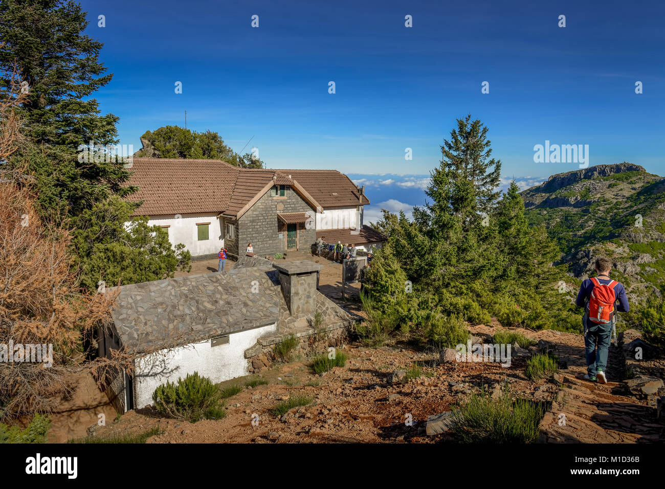 Mountain Lodge at Pico Ruivo, centrale Monti, Madeira, Portogallo, Berghuette am Pico Ruivo, Zentralgebirge Foto Stock