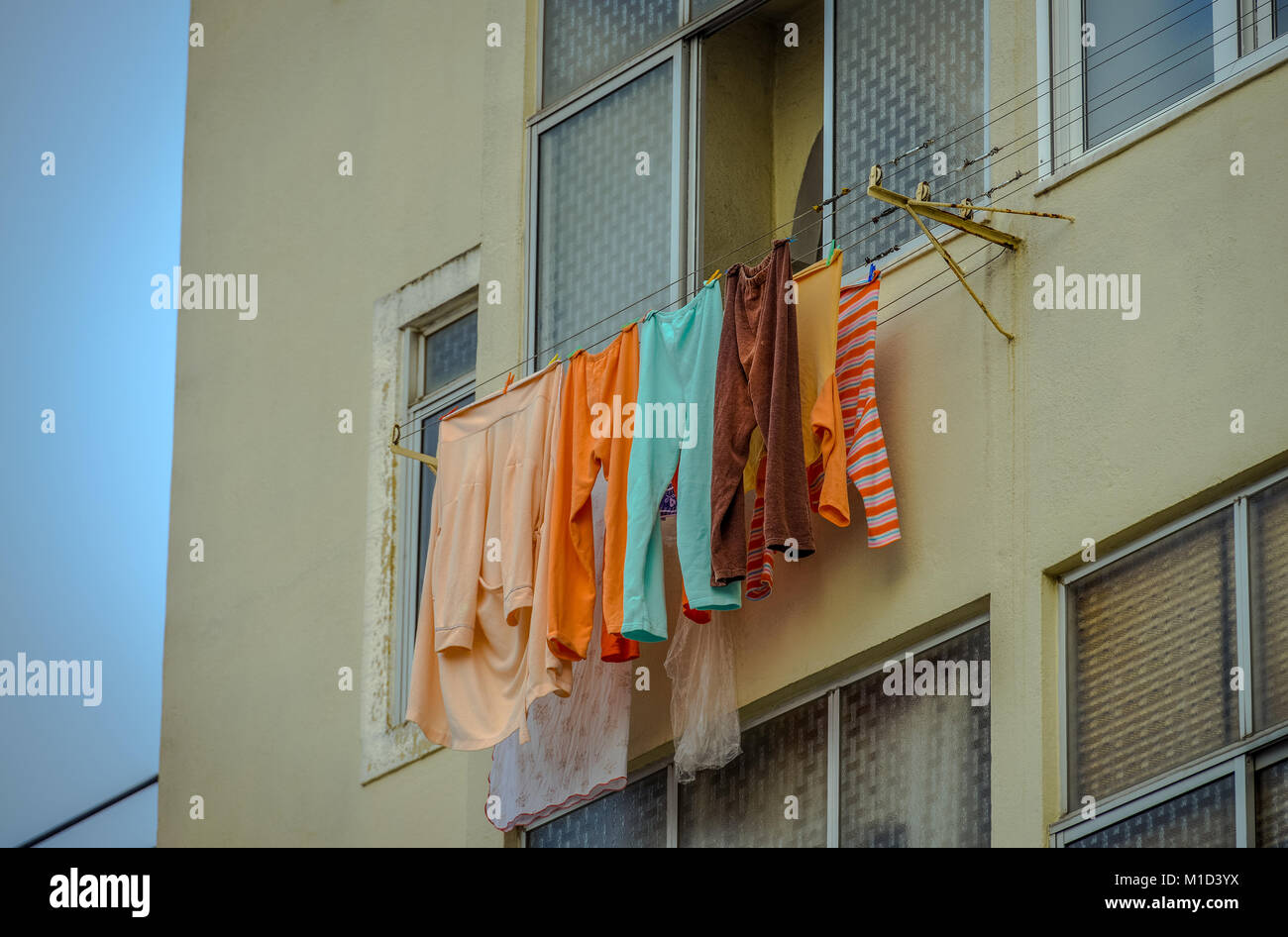 Riciclaggio di biancheria, Alfama, Lisbona, Portogallo, Waescheleine, Lisbona Foto Stock