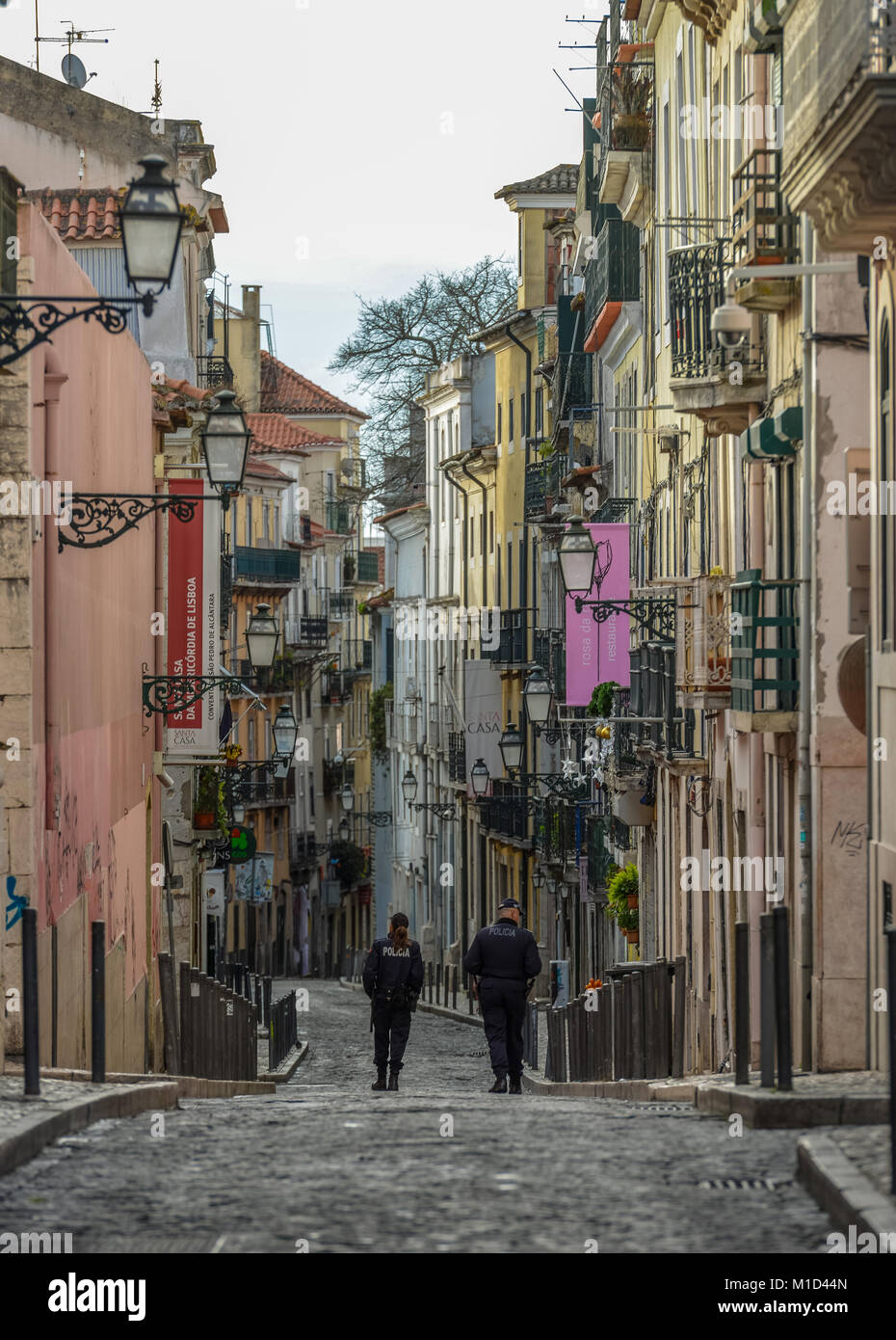 Vicolo nella città vecchia, Rua Da Rosa, Bairro Alto, Lisbona, Portogallo, Altstadtgasse, Rua da Rosa, Lisbona Foto Stock