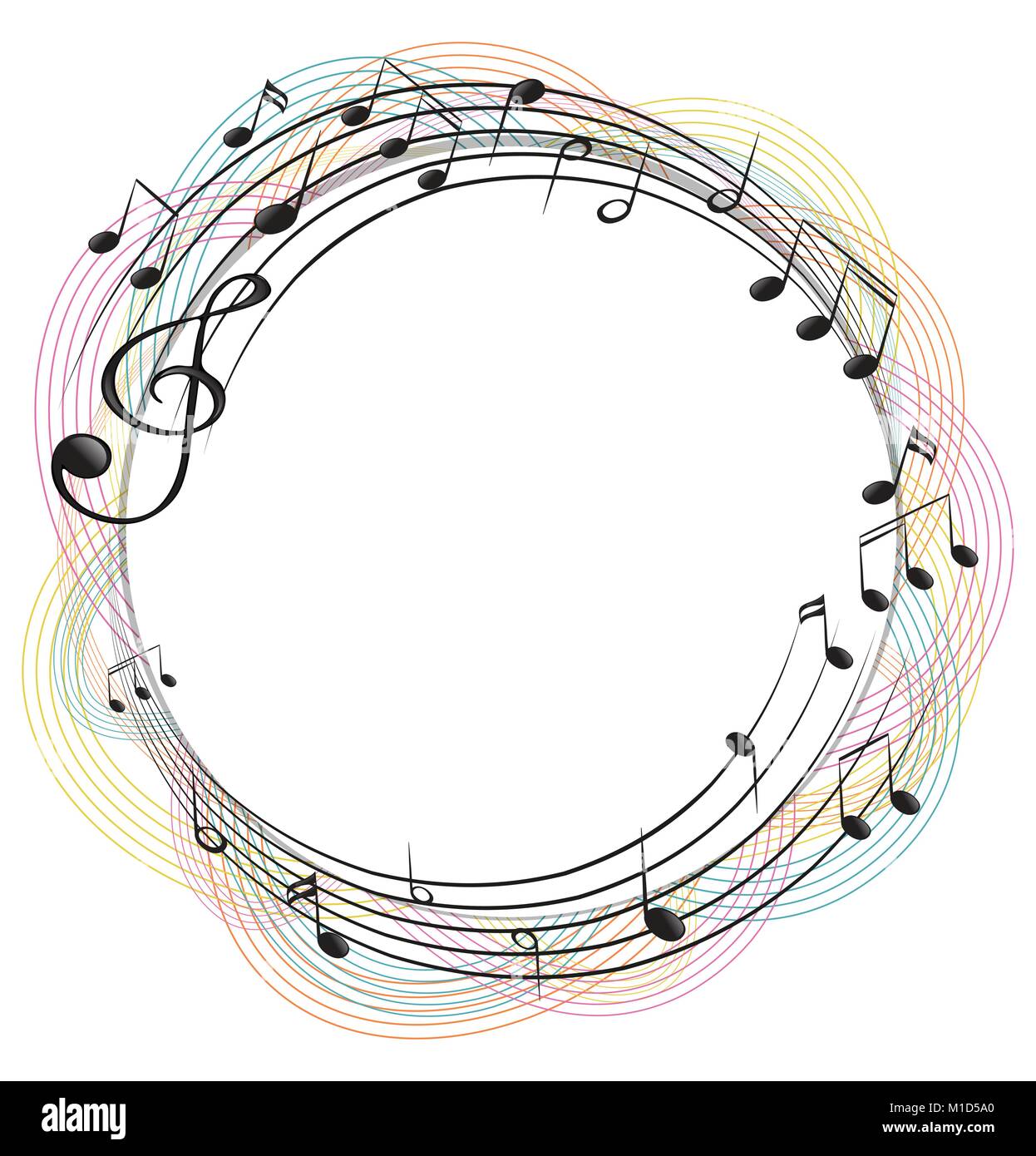 Note musicali sulla cornice rotonda illustrazione Immagine e Vettoriale -  Alamy