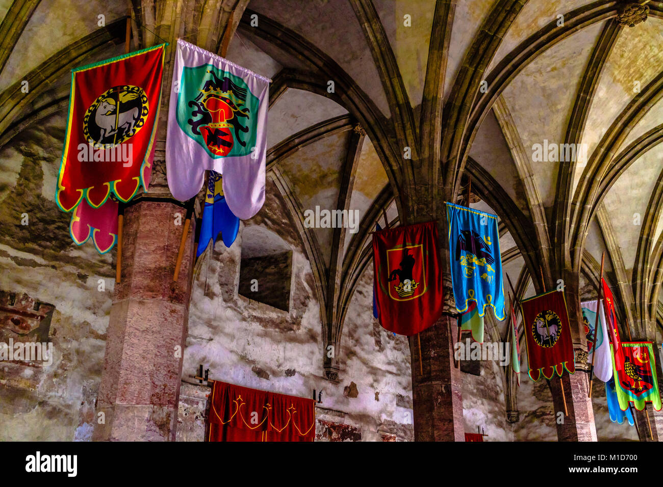Interno del Corvin castello, Castello medievale in Hunedoara, Transilvania, Romania. Giugno 2017. Foto Stock