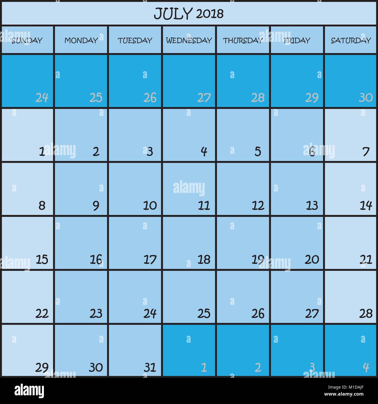 Pianificatore di calendario mese di luglio 2018 in tre tonalità di ... Tonalità di blu