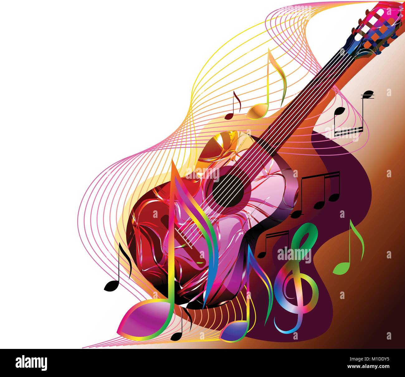 Colorato sfondo musicale con la chitarra e note musicali Immagine e  Vettoriale - Alamy