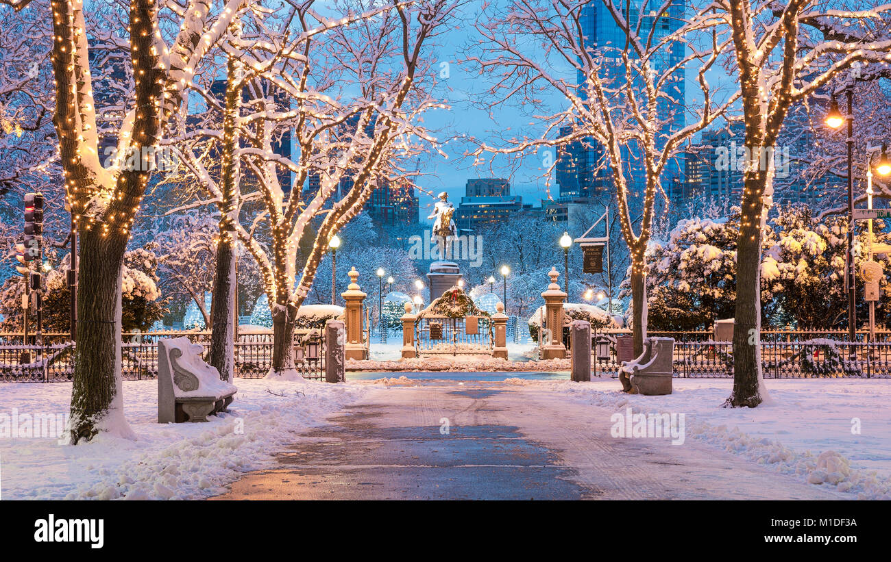 Il Boston Commons con il Boston Public Garden nella stagione invernale. Foto Stock