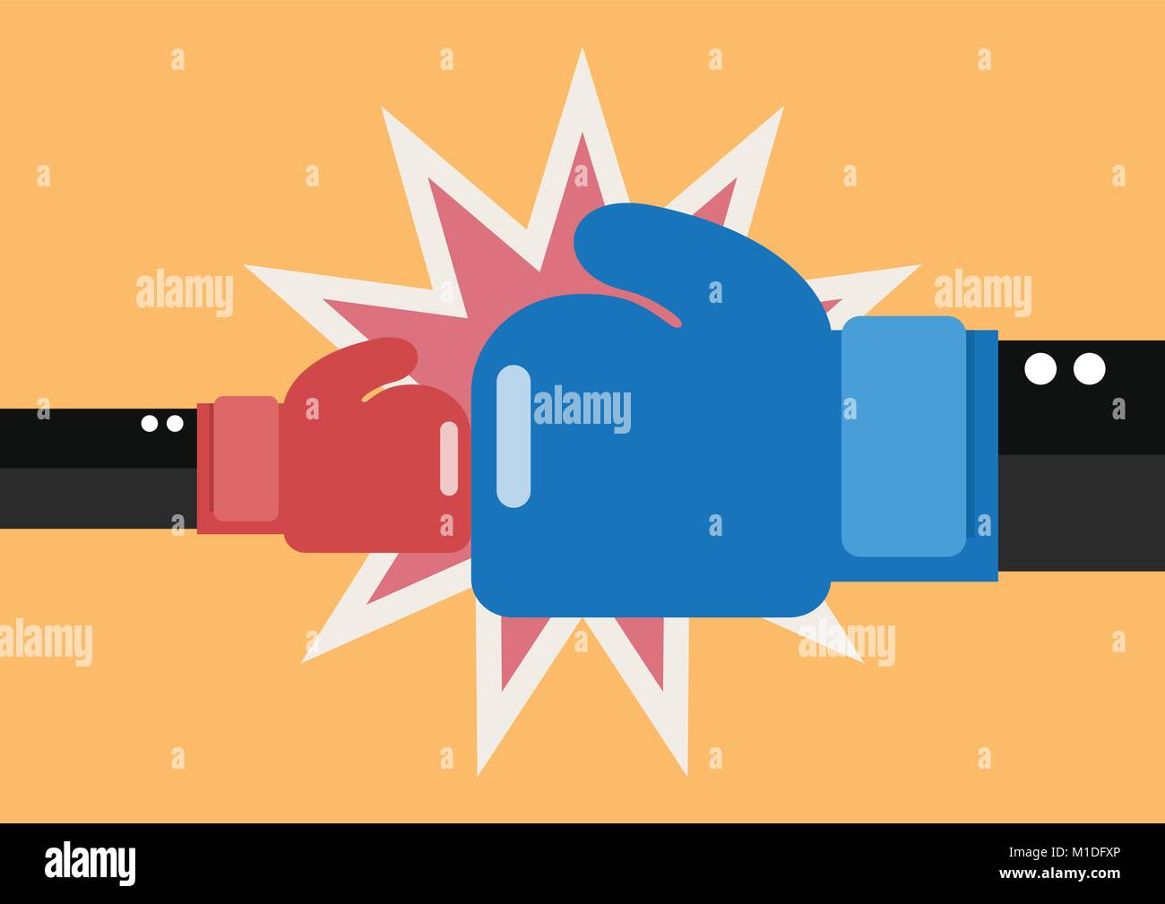 Piccoli guanto di boxe contro una enorme. Nuovo small business contro un enorme business Illustrazione Vettoriale