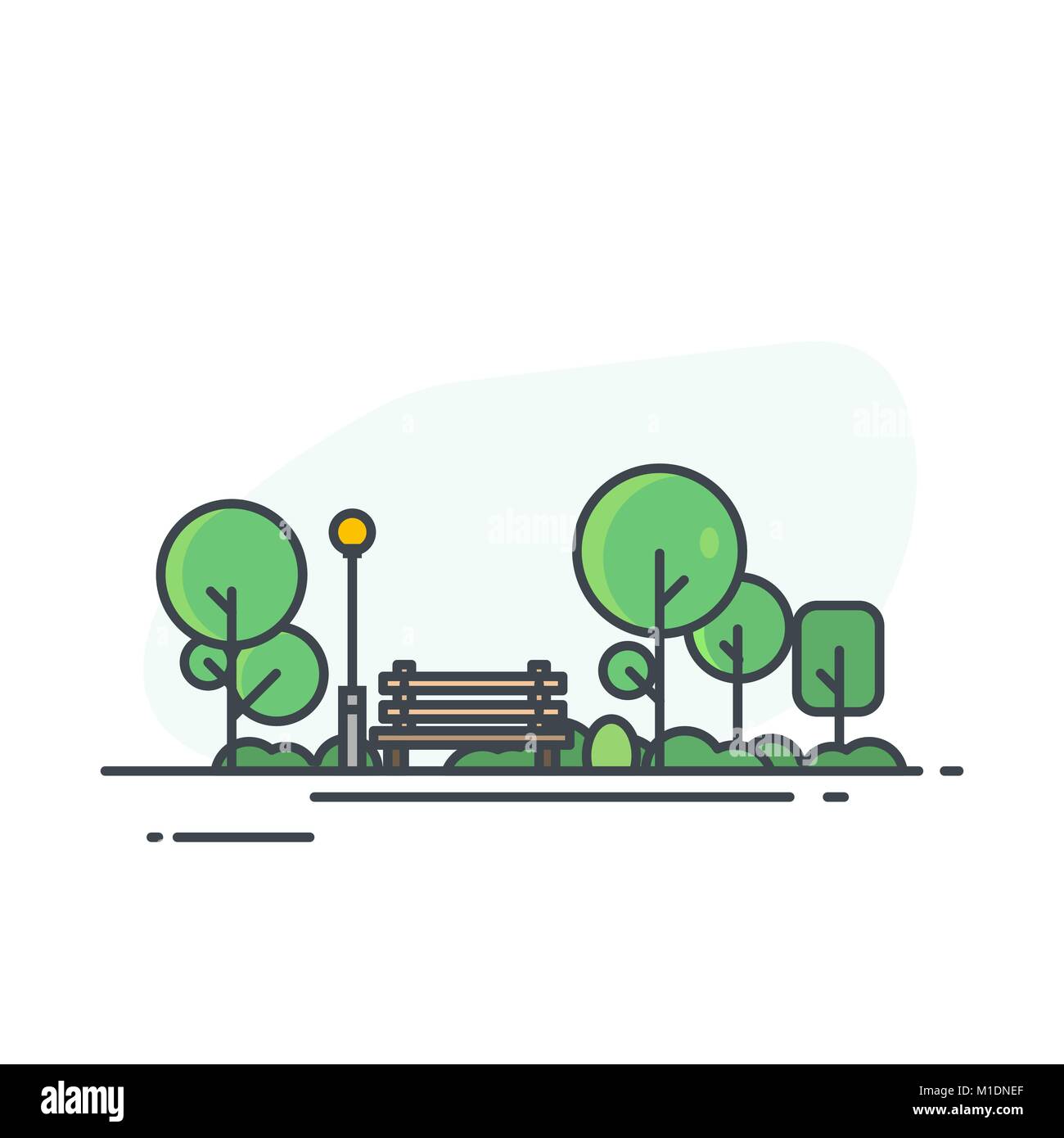 Il parco della città con panca Illustrazione Vettoriale