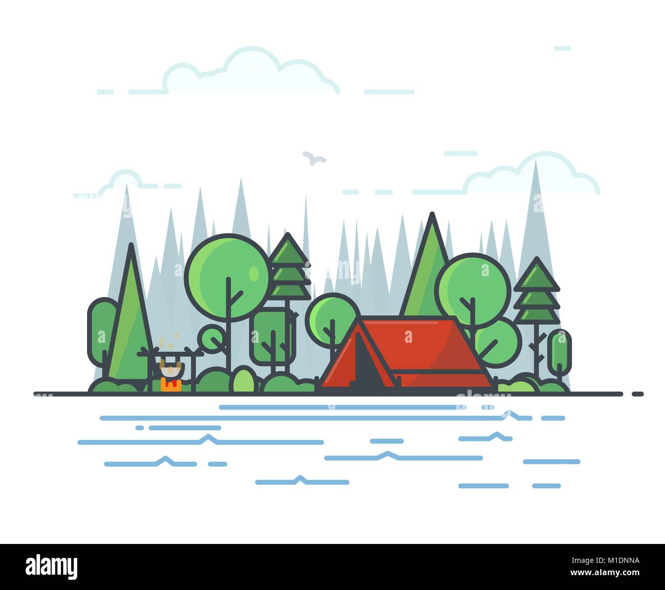 Tenda da campeggio nei boschi Illustrazione Vettoriale