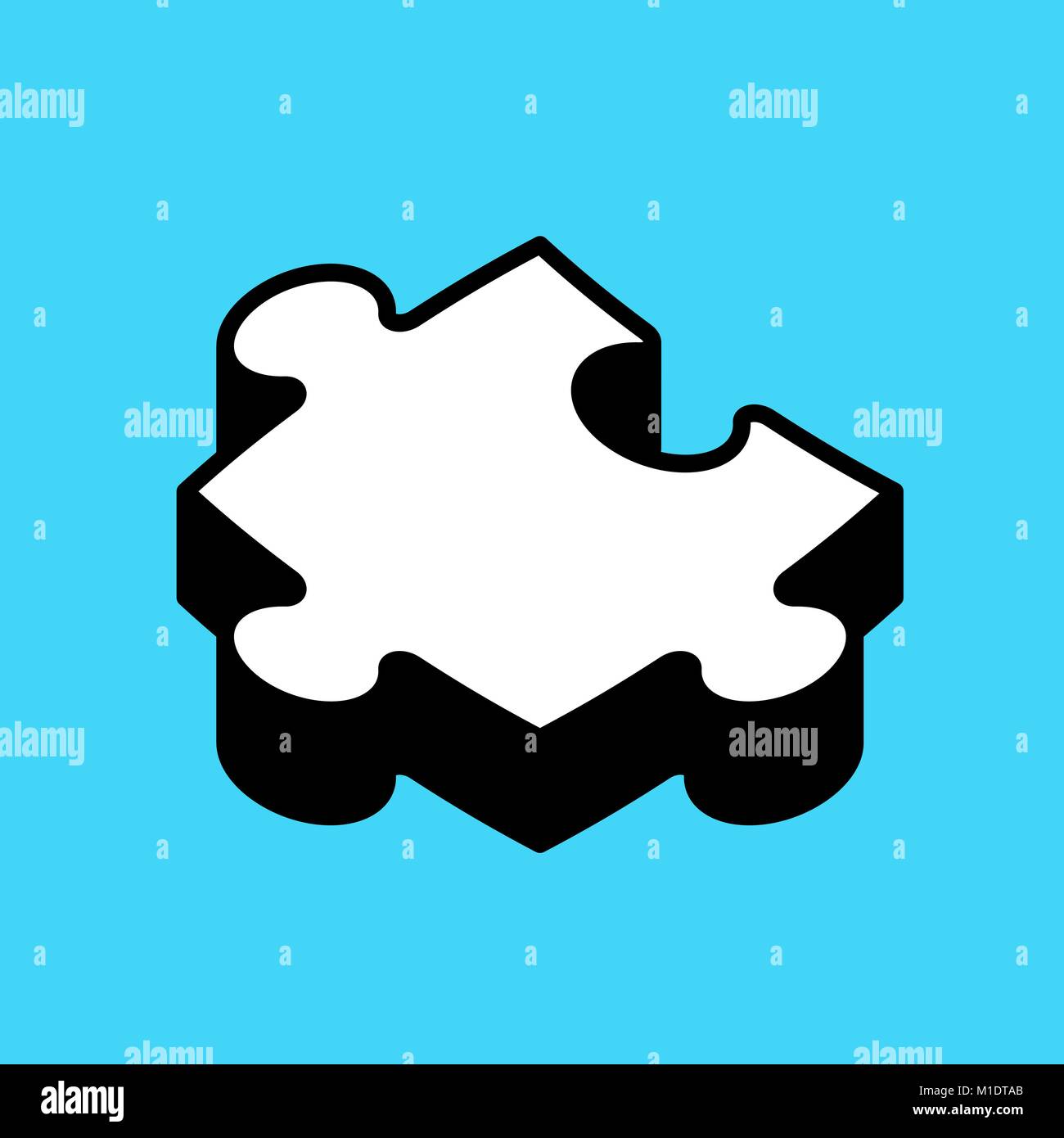 Cartoon puzzle 3d pezzo isolato su sfondo blu, icona del vettore Illustrazione Vettoriale