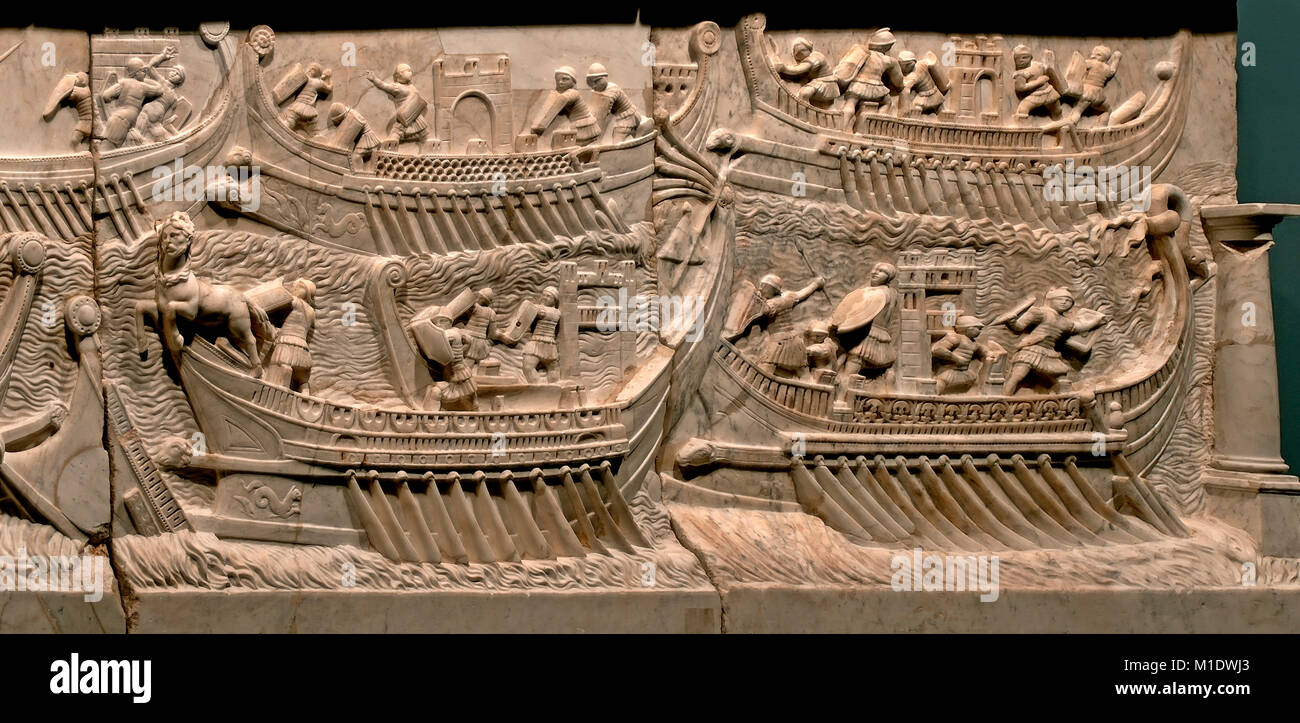 La battaglia navale di azio - dettaglio - 1° secolo, Duques de Cardona raccolta, Cordoba, regione dell'Andalusia, Spagna, Europa Foto Stock