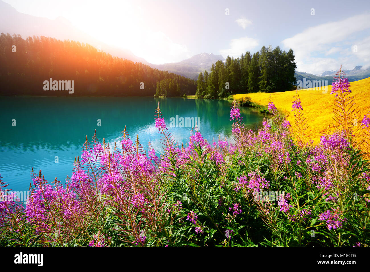 Incredibile giornata di sole al lago Champferersee Foto Stock
