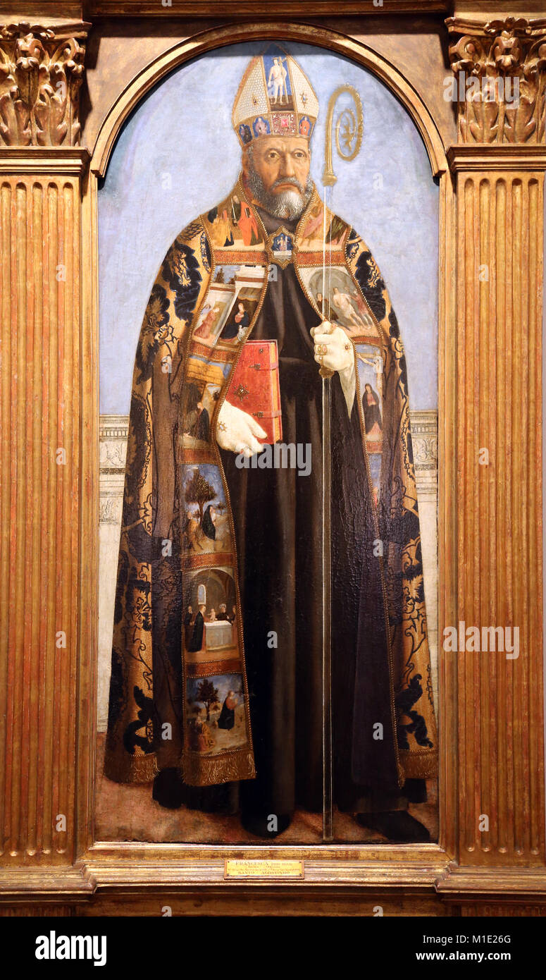 Sant Agostino di Ippona (354-430) parte di un polittico di Piero della Francesca. C. 1454 , tempera su legno di pioppo pannello. Arte Antiga, Lisbona Foto Stock