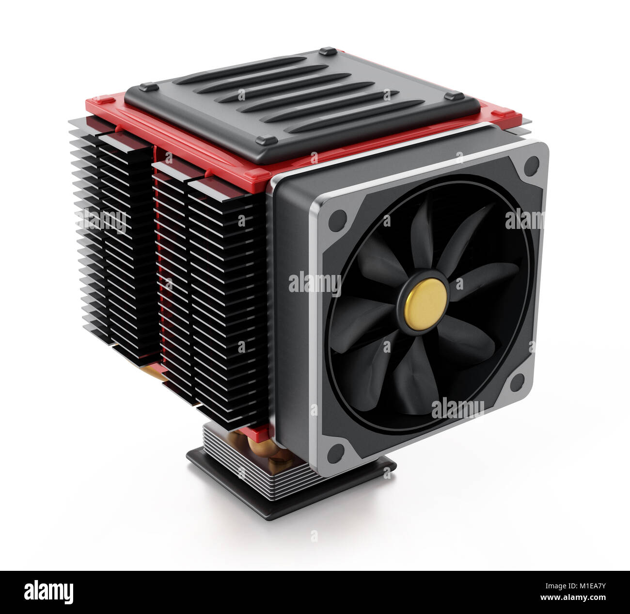 Computer ventola della CPU e dissipatore isolato su sfondo bianco. 3D'illustrazione. Foto Stock