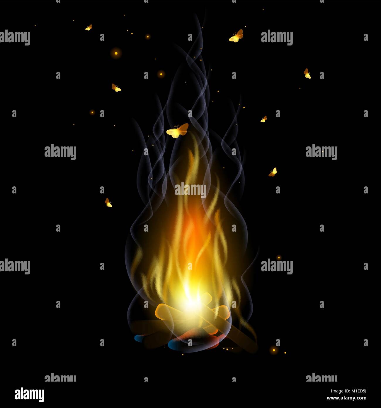 Il falò con scintille e farfalle Illustrazione Vettoriale