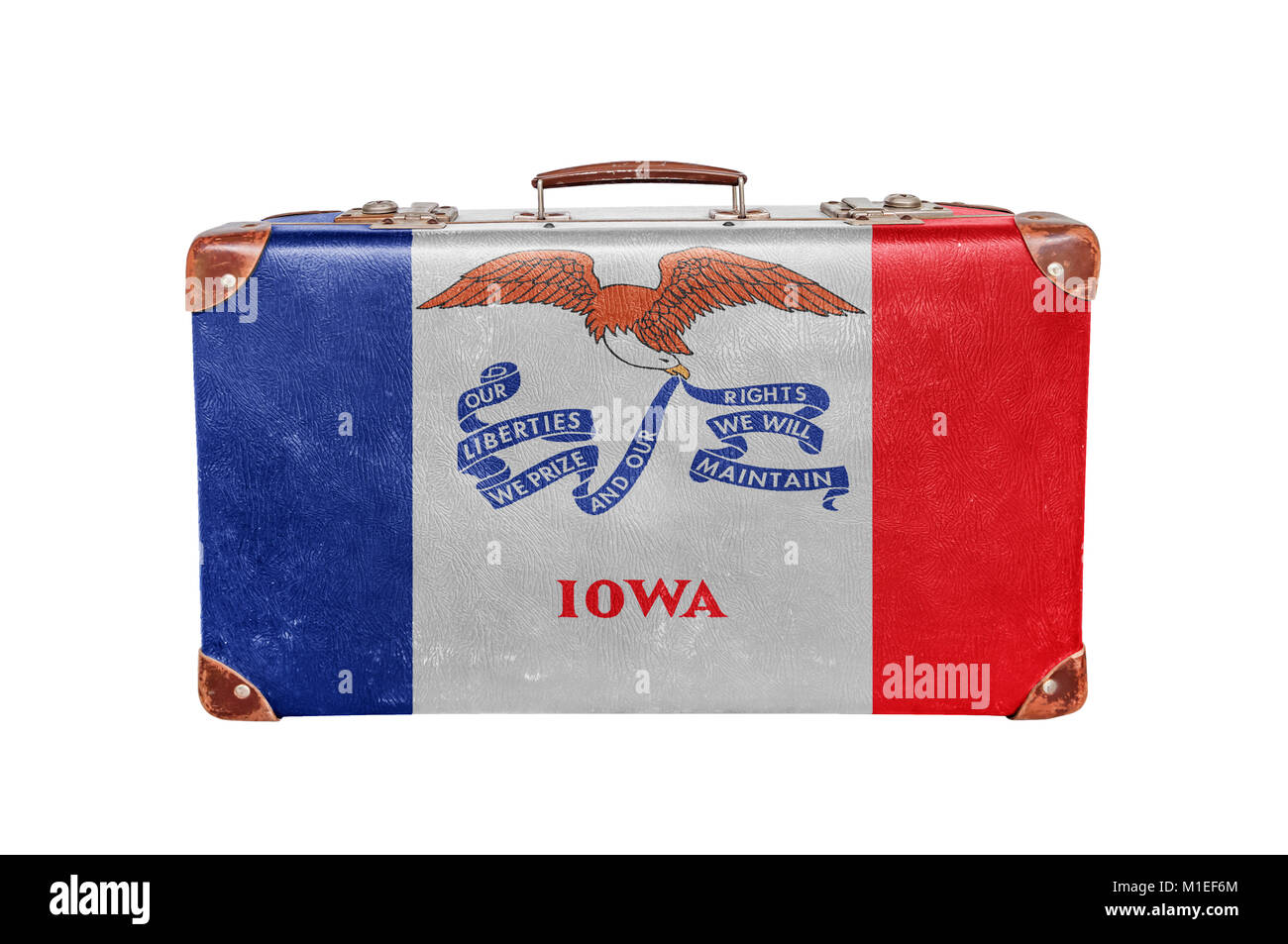 Vintage valigia con Stati Uniti Iowa bandiera Foto Stock